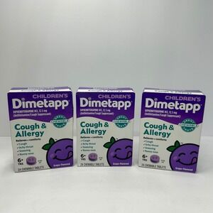 3 Pack Childrens Dimetapp Cough & Allergy Grape 24ct Chewable Tablets Exp 5/2027